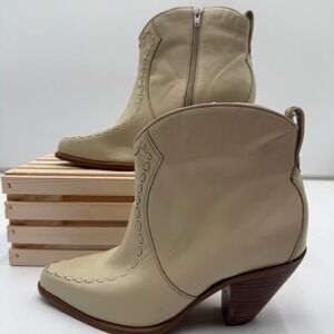 Durango Womens Beige RD2201 Western Ankle Boots Leather Cone Heel Size 6M